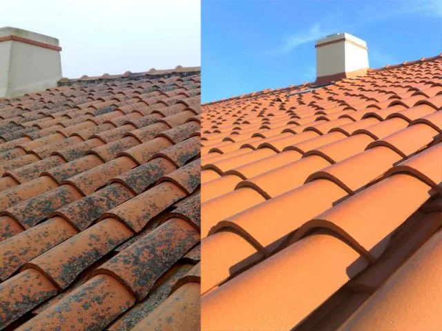 Toiture en tuiles rénovée à l'orange par résine colorée KCMH à Irigny