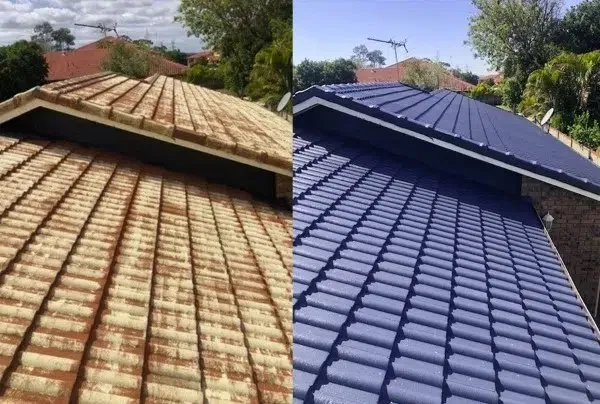 Chantier KCMH à Brignais — Résine colorée bleu sur toiture plate.