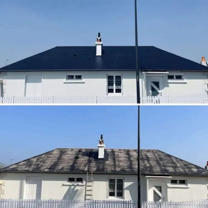 Chantier KCMH à Solaize — Résine colorée sur toiture tuiles.
